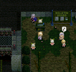 Tales of Destiny (PlayStation) screenshot: Checking out some posters in a cat town