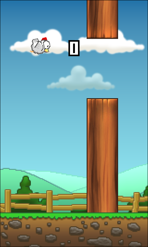 Tappy Chicken (Android) screenshot: At the first wooden posts