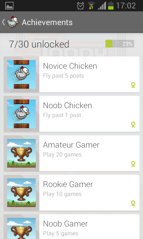 Tappy Chicken (Android) screenshot: Achievements