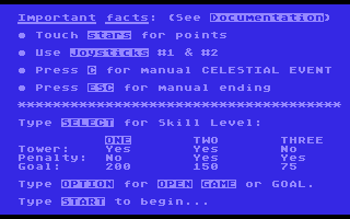 Babel (Atari 8-bit) screenshot: Game options