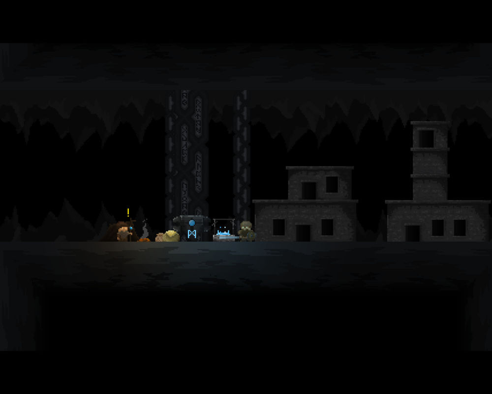 Regions of Ruin (Windows) screenshot: A cave with ruins and runes.