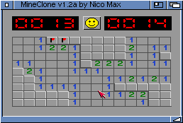 MineClone (Amiga) screenshot: Setting flags (intermediate level)