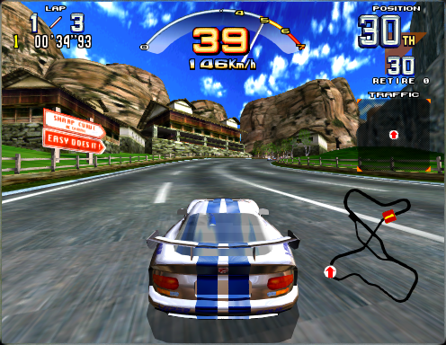 Sega Super GT (Arcade) screenshot: Medium circuit gameplay with Dodge Viper