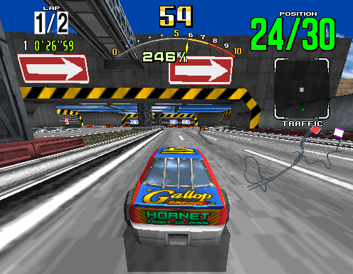 Daytona USA (Arcade) screenshot: Gameplay on Expert track