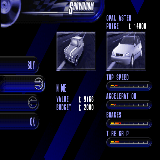 London Racer (PlayStation) screenshot: Showroom - Opal Aster