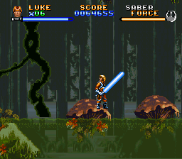 Super Star Wars: The Empire Strikes Back (SNES) screenshot: Dagobah and its dangerous swamps