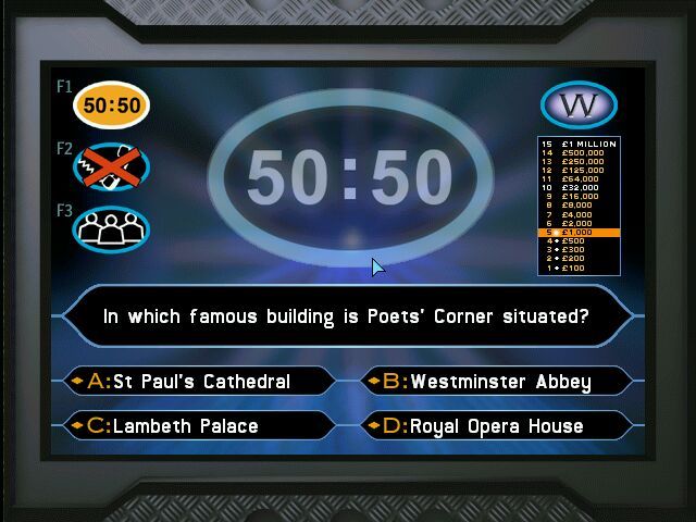 Who Wants to Be a Millionaire: UK Edition (Windows) screenshot: 50:50