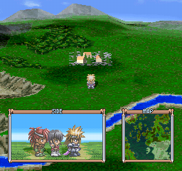 Tales of Destiny (PlayStation) screenshot: On the world map. See your current party and a mini-map as well