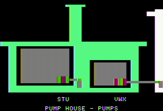 Three Mile Island (Apple II) screenshot: The pump house