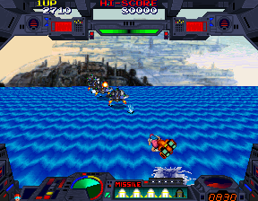Burning Force (Arcade) screenshot: A row of ships.