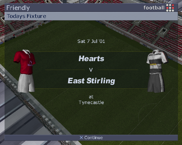 LMA Manager 2002 (PlayStation 2) screenshot: The first friendly of the season. Here the player sits back and watches the match. They cannot control the play but they can change team tactics and make substitutions