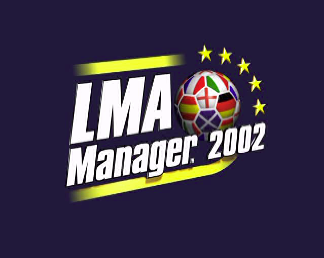 LMA Manager 2002 (PlayStation 2) screenshot: The game's title screen. The game was played using an emulator and the screen size may have dropped a pixel as a result