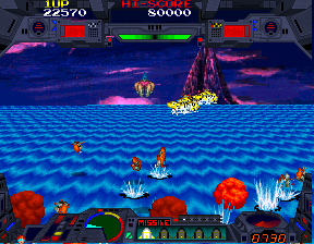Burning Force (Arcade) screenshot: Yellow submarines.