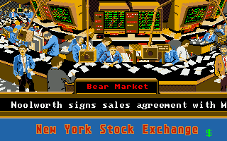 Stock Market: The Game (Amiga) screenshot: Reading the Bear Market news