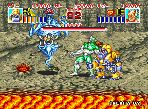 King of the Monsters 2: The Next Thing (Arcade) screenshot: A tough fight because of lava bursts
