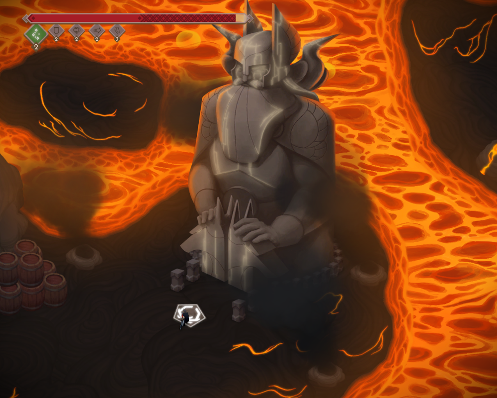 Jotun (Windows) screenshot: One more God Power, from the mandatory lava level.