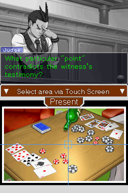 Apollo Justice: Ace Attorney (Nintendo DS) screenshot: Sometimes you need to point out a detail in a picture.