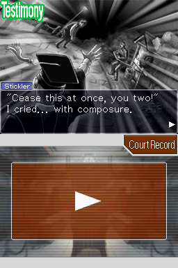 Apollo Justice: Ace Attorney (Nintendo DS) screenshot: Full-screen pictures such as these underline dramatic moments.