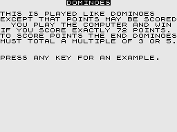 Dominoes (ZX81) screenshot: Instructions