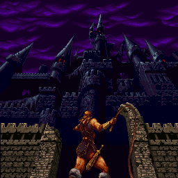 Castlevania Chronicles (Sharp X68000) screenshot: Iconic intro, main hero about to enter the castle