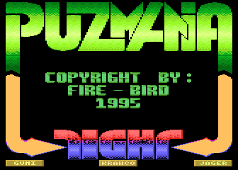 Puzmania (Atari 8-bit) screenshot: Title screen