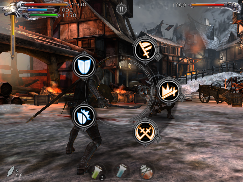Joe Dever's Lone Wolf (iPad) screenshot: Here are the available sword attacks