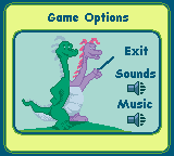 Dragon Tales: Dragon Adventures (Game Boy Color) screenshot: Options screen.