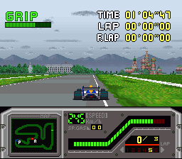 Redline: F1 Racer (SNES) screenshot: Saint Basil's Cathedral? Or..?