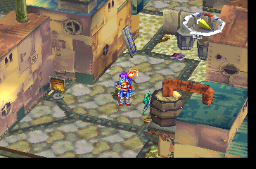 Grandia (PlayStation) screenshot: This is Parm, the first town of the game, and probably the biggest one, too