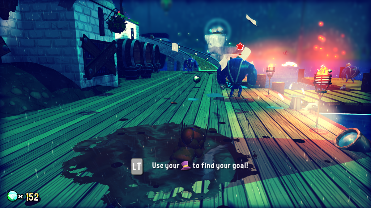 A Hat in Time (Windows) screenshot: If you fall into mud you can scare the mafia easily