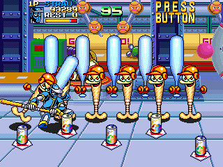 Ninja Baseball Bat Man (Arcade) screenshot: Baseball-inspired enemies, Volume 4