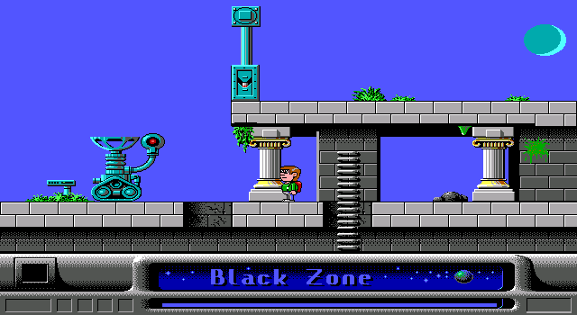 Black Zone (DOS) screenshot: Strange contraptions line the roof