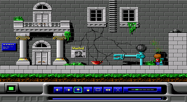 Black Zone (DOS) screenshot: Another crumbling building, speckled with alien machinery