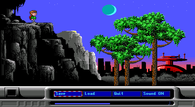 Black Zone (DOS) screenshot: Fresh off the helicopter, our hero ponders the scenery.