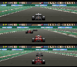 Human Grand Prix III: F1 Triple Battle (SNES) screenshot: "Triple Battle" indeed.
