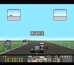 Human Grand Prix III: F1 Triple Battle (SNES) screenshot: What are you doing young girl...? Are you that desperate?