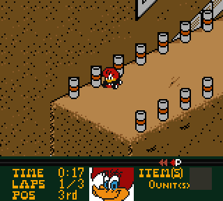 Woody Woodpecker Racing (Game Boy Color) screenshot: Oh no, a cliff!