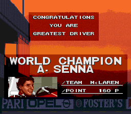 F1 Pole Position (SNES) screenshot: World Champion.