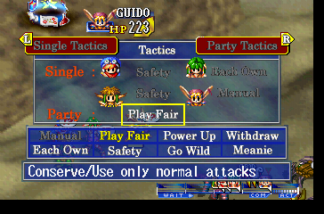 Grandia (PlayStation) screenshot: Tactics management