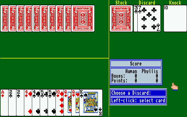 Cribbage King / Gin King (Amiga) screenshot: Gin King game in progress