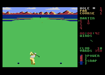 Leader Board (Atari 8-bit) screenshot: Fired the ball off