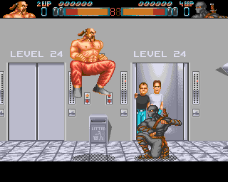 Body Blows (Amiga) screenshot: Kossak and Ninja inside the building