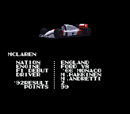Final Stretch (SNES) screenshot: Teams introduction. McLaren.