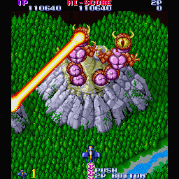 Gemini Wing (Sharp X68000) screenshot: Second boss: Twin Cyclops from the first title screen (and cover), they have a very fast laser attack
