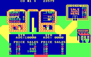 In the Chips (PC Booter) screenshot: The poor coder in R&D is too busy to get his hair in order (PCjr)