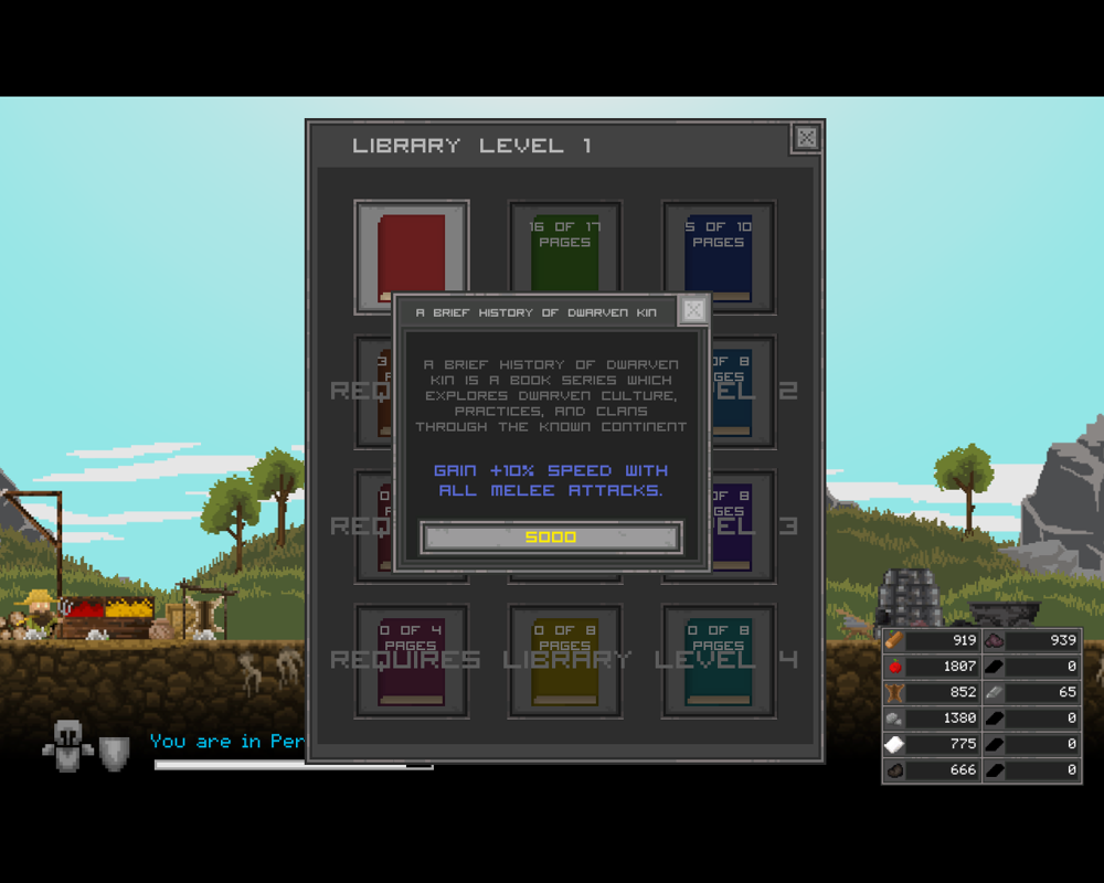 Regions of Ruin (Windows) screenshot: Library, with a complete book.