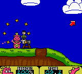 Dragon Tales: Dragon Wings (Game Boy Color) screenshot: Objects can be picked up, like children and rocks.