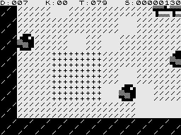 Boulder Logic (ZX81) screenshot: Getting crushed by a boulder