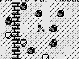 Boulder Logic (ZX81) screenshot: Running around in search for gems
