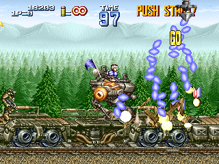 Gun Force II (Arcade) screenshot: In small mech